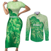 Aloha Hawaii Molokai Island Couples Matching Short Sleeve Bodycon Dress and Long Sleeve Button Shirt Hibiscus Tribal Honu Hawaiian Tattoo Green LT14 Green - Polynesian Pride