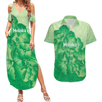 Aloha Hawaii Molokai Island Couples Matching Summer Maxi Dress and Hawaiian Shirt Hibiscus Tribal Honu Hawaiian Tattoo Green LT14 Green - Polynesian Pride