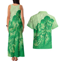 Aloha Hawaii Molokai Island Couples Matching Tank Maxi Dress and Hawaiian Shirt Hibiscus Tribal Honu Hawaiian Tattoo Green LT14 - Polynesian Pride