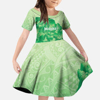 Aloha Hawaii Molokai Island Family Matching Long Sleeve Bodycon Dress and Hawaiian Shirt Hibiscus Tribal Honu Hawaiian Tattoo Green LT14 Daughter's Dress Green - Polynesian Pride