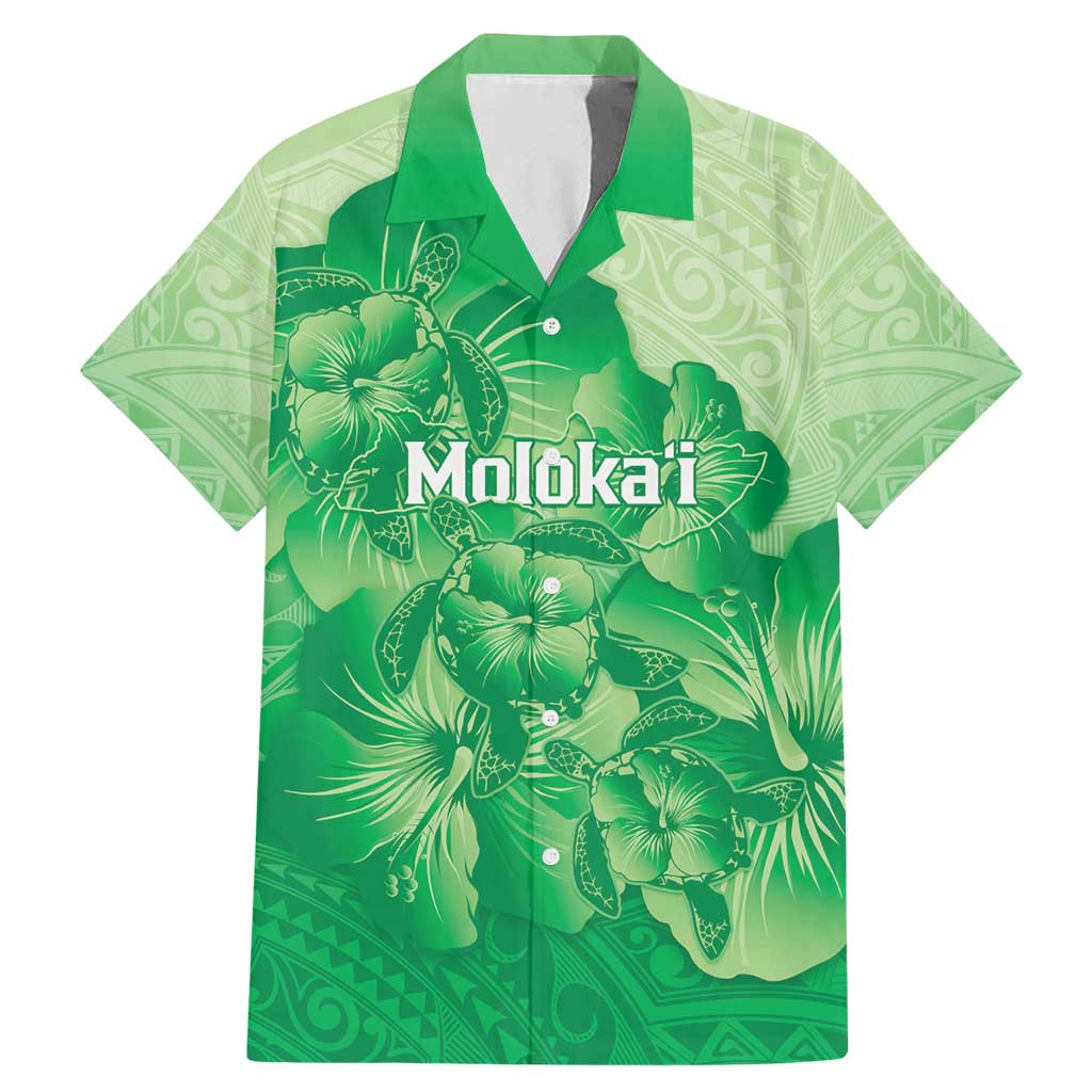 Aloha Hawaii Molokai Island Family Matching Mermaid Dress and Hawaiian Shirt Hibiscus Tribal Honu Hawaiian Tattoo Green LT14 Dad's Shirt - Short Sleeve Green - Polynesian Pride
