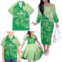 Aloha Hawaii Molokai Island Family Matching Off The Shoulder Long Sleeve Dress and Hawaiian Shirt Hibiscus Tribal Honu Hawaiian Tattoo Green LT14 - Polynesian Pride