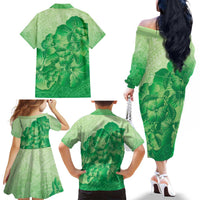 Aloha Hawaii Molokai Island Family Matching Off The Shoulder Long Sleeve Dress and Hawaiian Shirt Hibiscus Tribal Honu Hawaiian Tattoo Green LT14 - Polynesian Pride