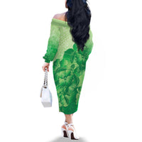 Aloha Hawaii Molokai Island Family Matching Off The Shoulder Long Sleeve Dress and Hawaiian Shirt Hibiscus Tribal Honu Hawaiian Tattoo Green LT14 - Polynesian Pride