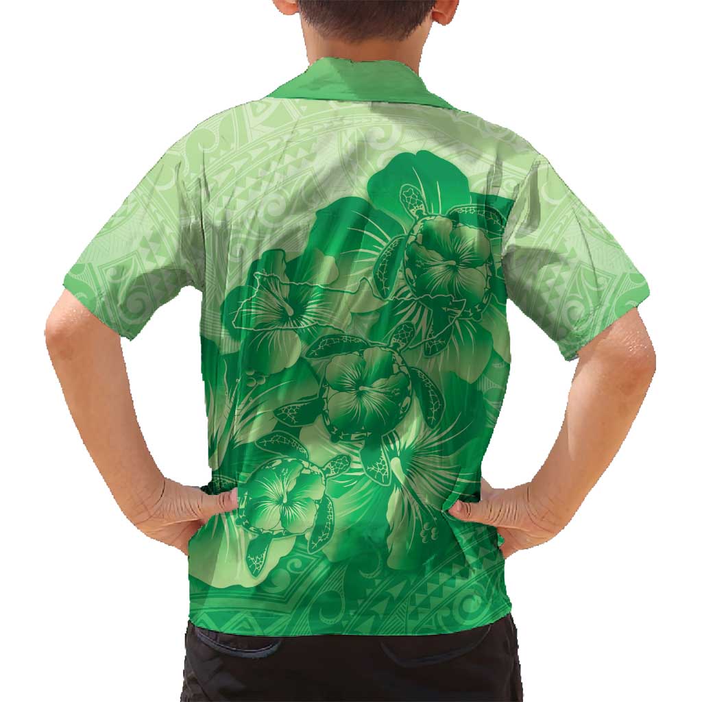 Aloha Hawaii Molokai Island Family Matching Off Shoulder Maxi Dress and Hawaiian Shirt Hibiscus Tribal Honu Hawaiian Tattoo Green LT14 - Polynesian Pride
