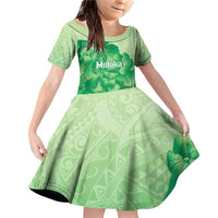 Aloha Hawaii Molokai Island Family Matching Off Shoulder Short Dress and Hawaiian Shirt Hibiscus Tribal Honu Hawaiian Tattoo Green LT14 Daughter's Dress Green - Polynesian Pride