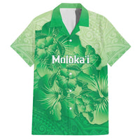 Aloha Hawaii Molokai Island Family Matching Off Shoulder Short Dress and Hawaiian Shirt Hibiscus Tribal Honu Hawaiian Tattoo Green LT14 Dad's Shirt - Short Sleeve Green - Polynesian Pride