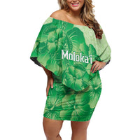 Aloha Hawaii Molokai Island Family Matching Off Shoulder Short Dress and Hawaiian Shirt Hibiscus Tribal Honu Hawaiian Tattoo Green LT14 Mom's Dress Green - Polynesian Pride