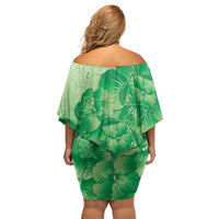 Aloha Hawaii Molokai Island Family Matching Off Shoulder Short Dress and Hawaiian Shirt Hibiscus Tribal Honu Hawaiian Tattoo Green LT14 - Polynesian Pride