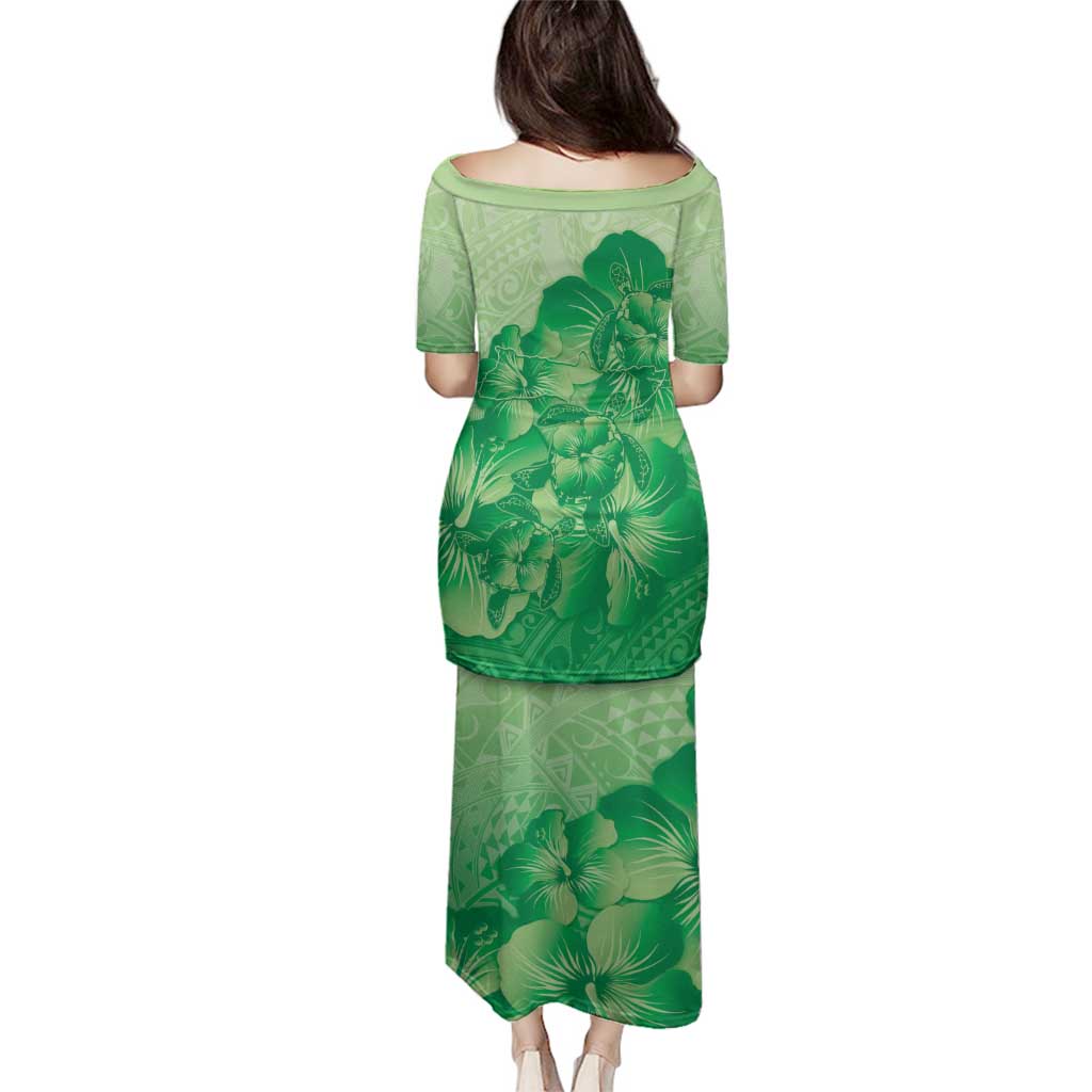 Aloha Hawaii Molokai Island Family Matching Puletasi and Hawaiian Shirt Hibiscus Tribal Honu Hawaiian Tattoo Green LT14 - Polynesian Pride