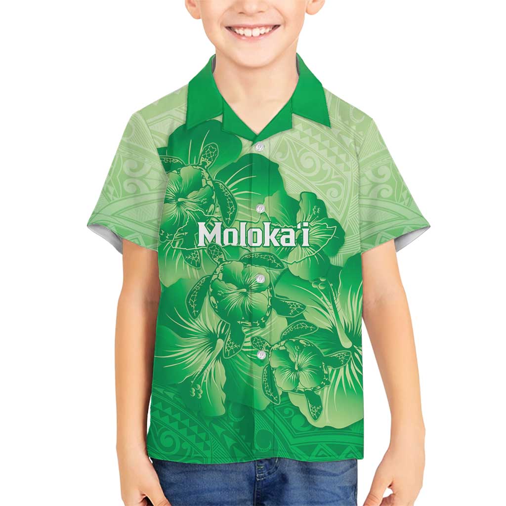 Aloha Hawaii Molokai Island Family Matching Puletasi and Hawaiian Shirt Hibiscus Tribal Honu Hawaiian Tattoo Green LT14 Son's Shirt Green - Polynesian Pride