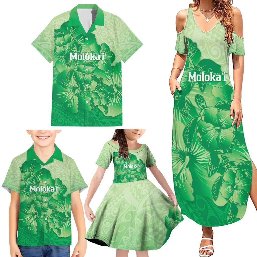 Aloha Hawaii Molokai Island Family Matching Summer Maxi Dress and Hawaiian Shirt Hibiscus Tribal Honu Hawaiian Tattoo Green LT14 - Polynesian Pride