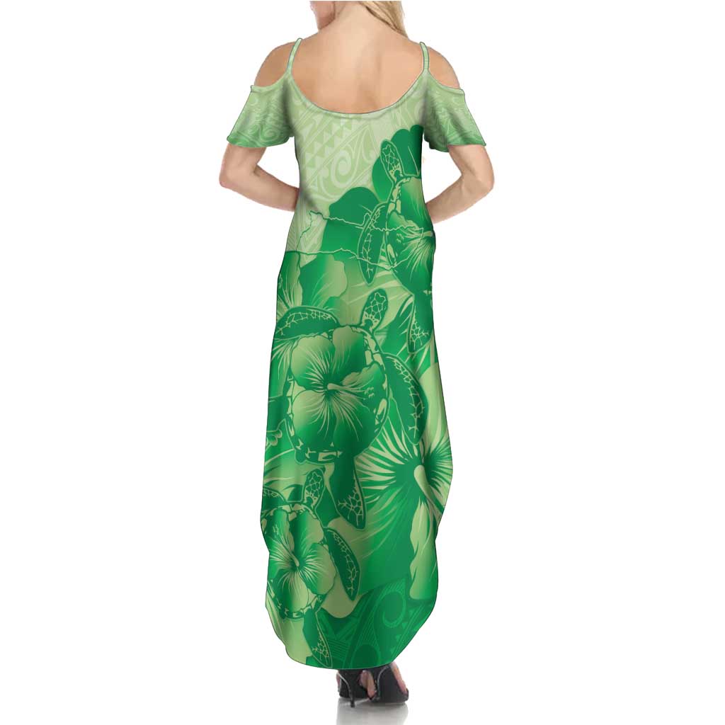 Aloha Hawaii Molokai Island Family Matching Summer Maxi Dress and Hawaiian Shirt Hibiscus Tribal Honu Hawaiian Tattoo Green LT14 - Polynesian Pride