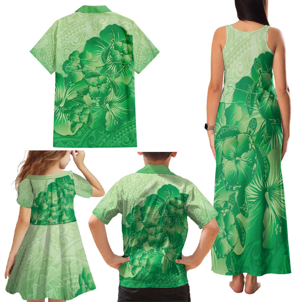 Aloha Hawaii Molokai Island Family Matching Tank Maxi Dress and Hawaiian Shirt Hibiscus Tribal Honu Hawaiian Tattoo Green LT14 - Polynesian Pride