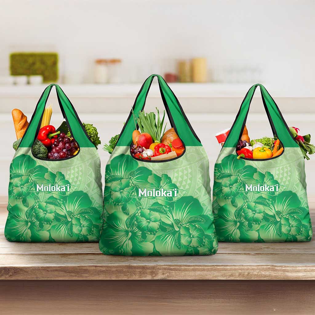 Aloha Hawaii Molokai Island Grocery Bag Hibiscus Tribal Honu Hawaiian Tattoo Green