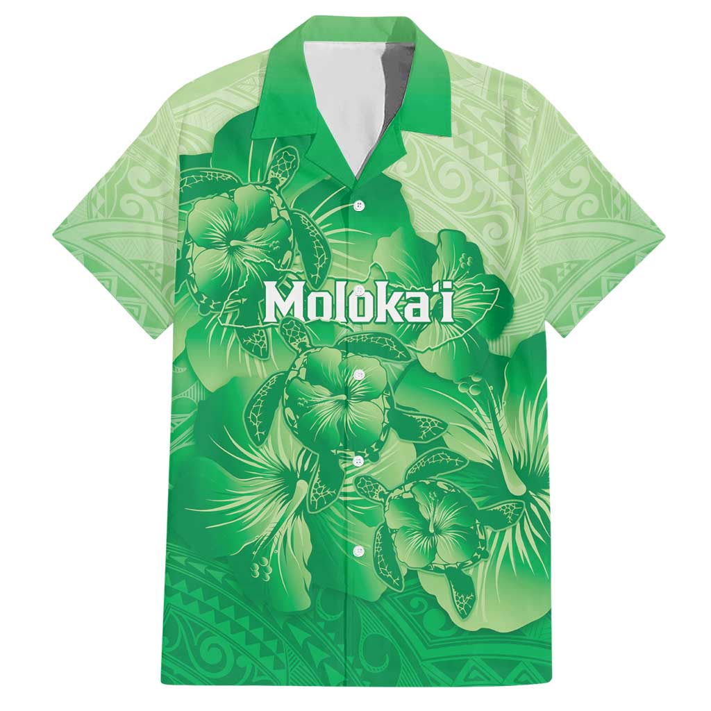 Aloha Hawaii Molokai Island Hawaiian Shirt Hibiscus Tribal Honu Hawaiian Tattoo Green