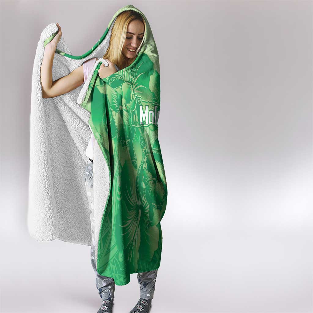 Aloha Hawaii Molokai Island Hooded Blanket Hibiscus Tribal Honu Hawaiian Tattoo Green