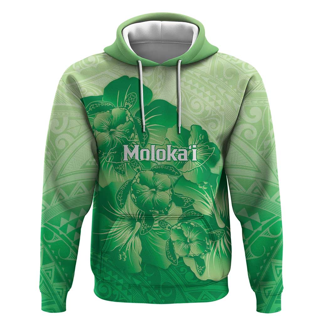 Aloha Hawaii Molokai Island Hoodie Hibiscus Tribal Honu Hawaiian Tattoo Green