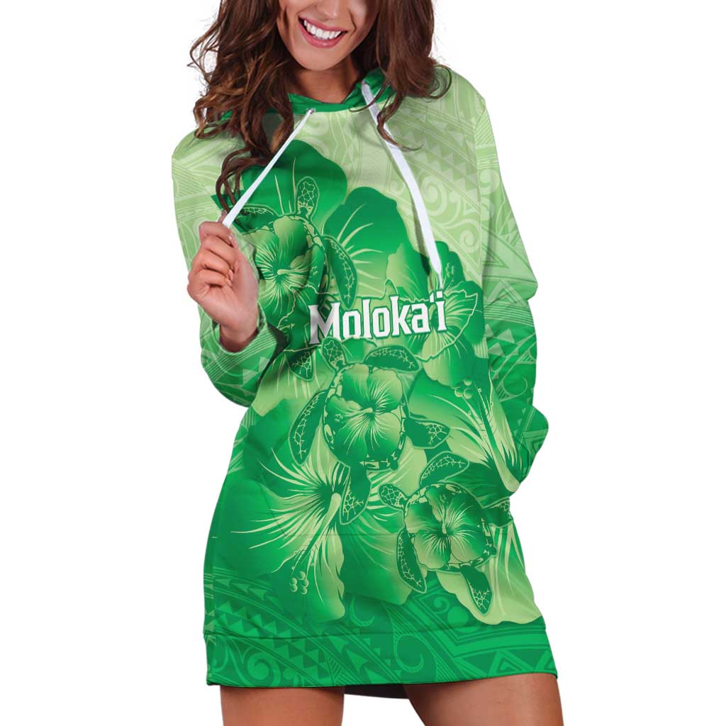 Aloha Hawaii Molokai Island Hoodie Dress Hibiscus Tribal Honu Hawaiian Tattoo Green LT14 Green - Polynesian Pride