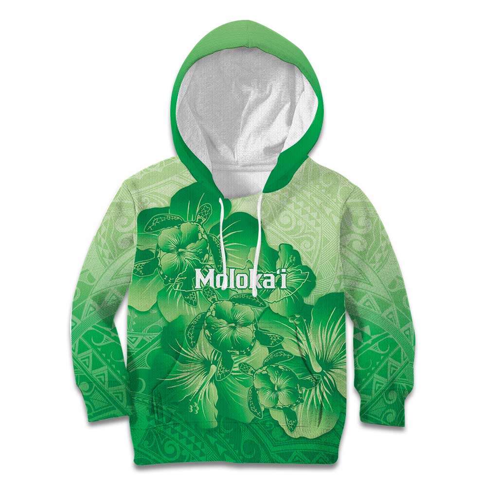 Aloha Hawaii Molokai Island Kid Hoodie Hibiscus Tribal Honu Hawaiian Tattoo Green LT14 Hoodie Green - Polynesian Pride
