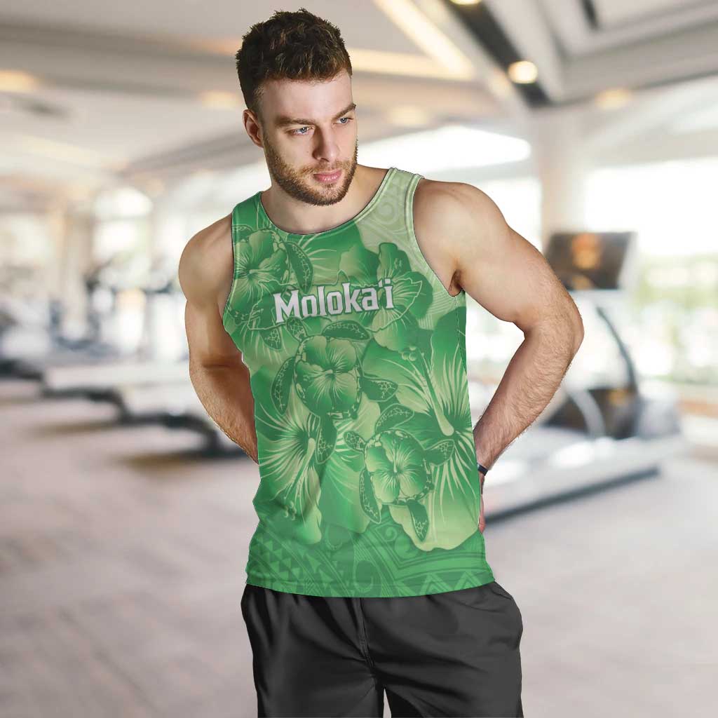 Aloha Hawaii Molokai Island Men Tank Top Hibiscus Tribal Honu Hawaiian Tattoo Green