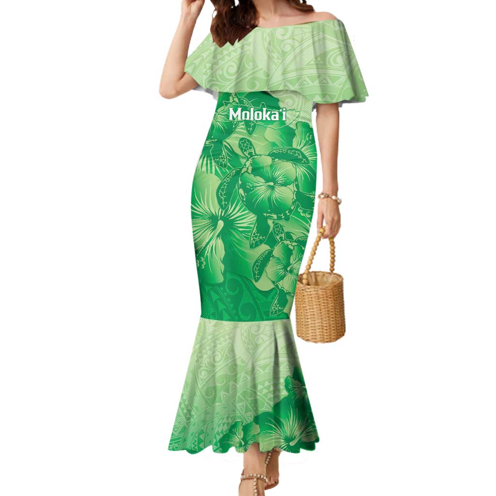 Aloha Hawaii Molokai Island Mermaid Dress Hibiscus Tribal Honu Hawaiian Tattoo Green LT14 Women Green - Polynesian Pride