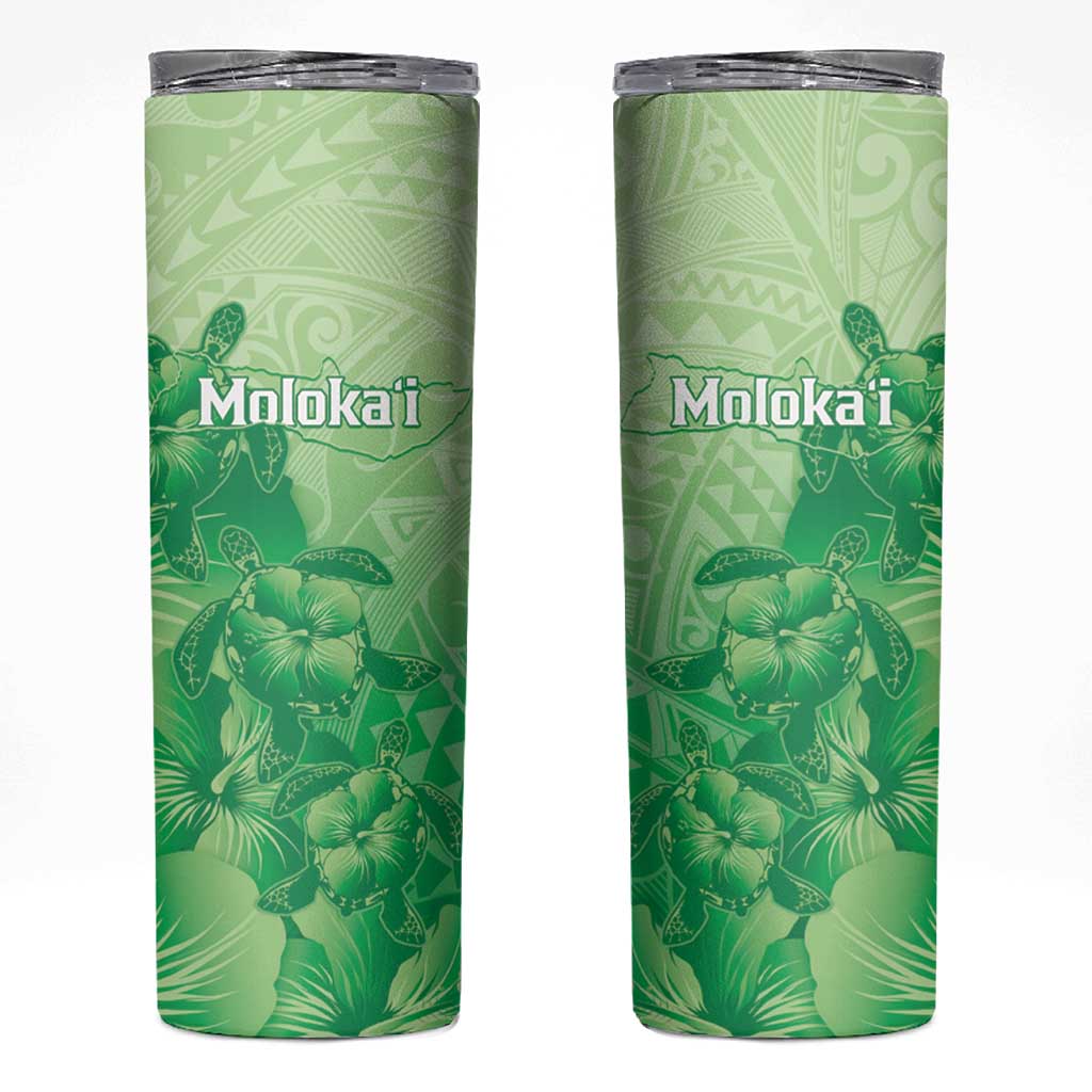 Aloha Hawaii Molokai Island Skinny Tumbler Hibiscus Tribal Honu Hawaiian Tattoo Green LT14 Green - Polynesian Pride