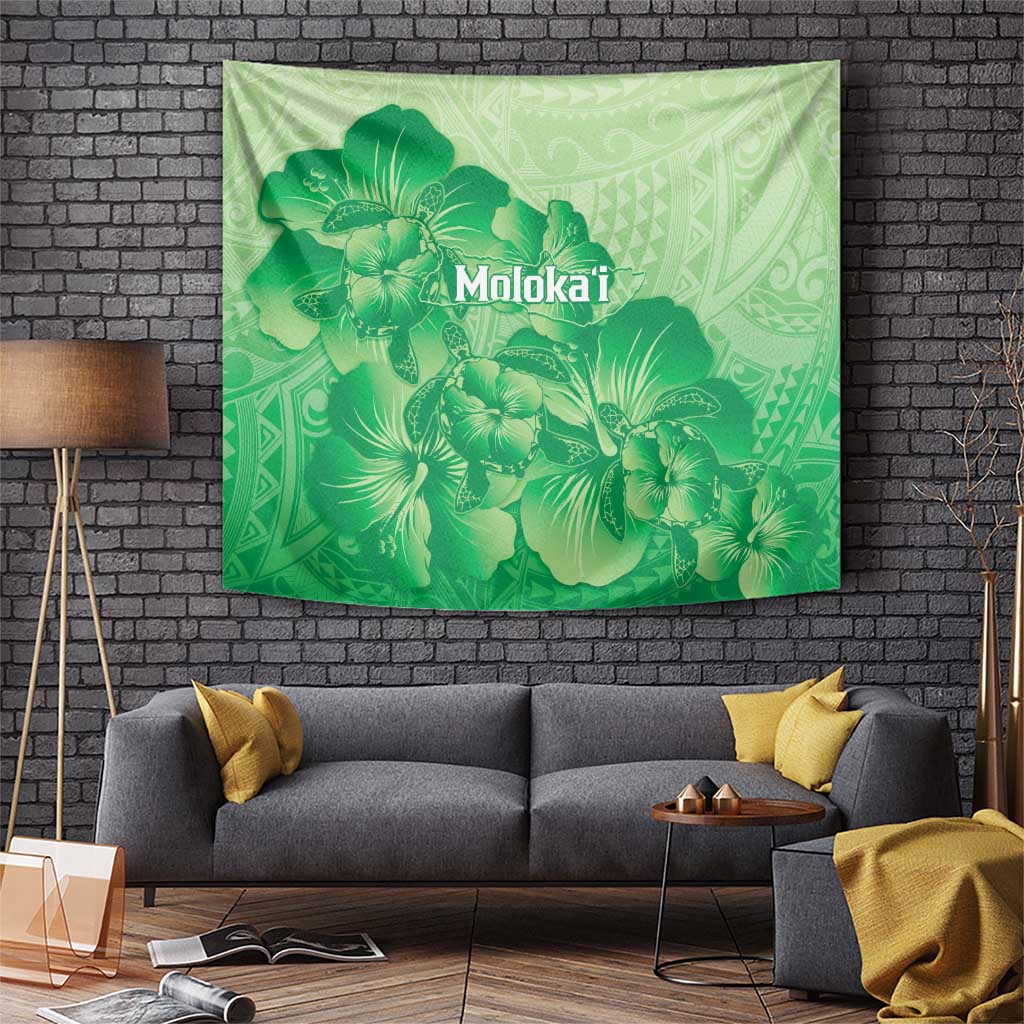 Aloha Hawaii Molokai Island Tapestry Hibiscus Tribal Honu Hawaiian Tattoo Green