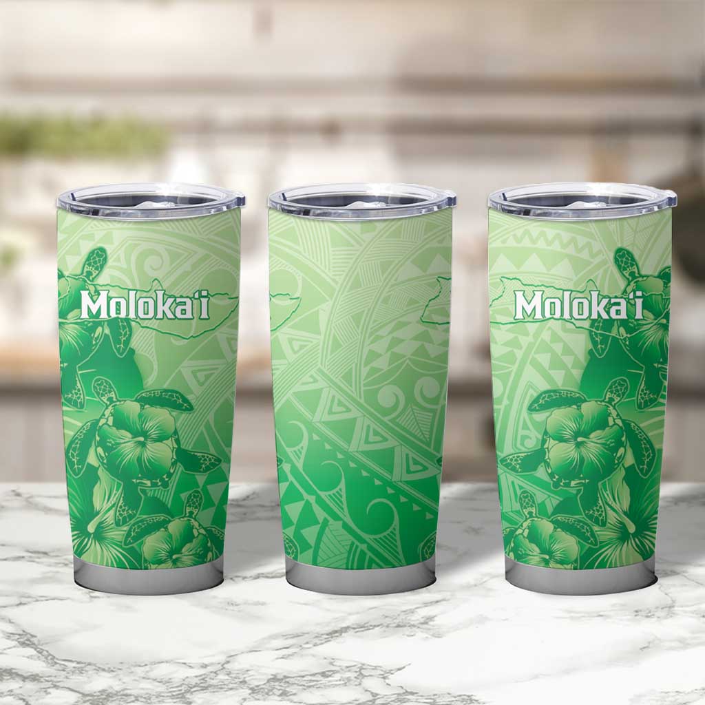 Aloha Hawaii Molokai Island Tumbler Cup Hibiscus Tribal Honu Hawaiian Tattoo Green