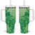 Aloha Hawaii Molokai Island Tumbler With Handle Hibiscus Tribal Honu Hawaiian Tattoo Green