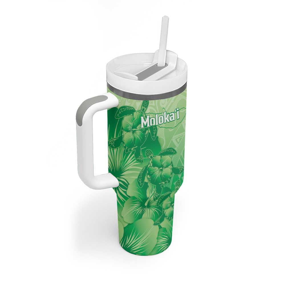Aloha Hawaii Molokai Island Tumbler With Handle Hibiscus Tribal Honu Hawaiian Tattoo Green
