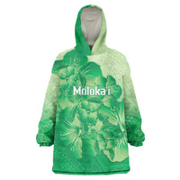 Aloha Hawaii Molokai Island Wearable Blanket Hoodie Hibiscus Tribal Honu Hawaiian Tattoo Green LT14 One Size Green - Polynesian Pride