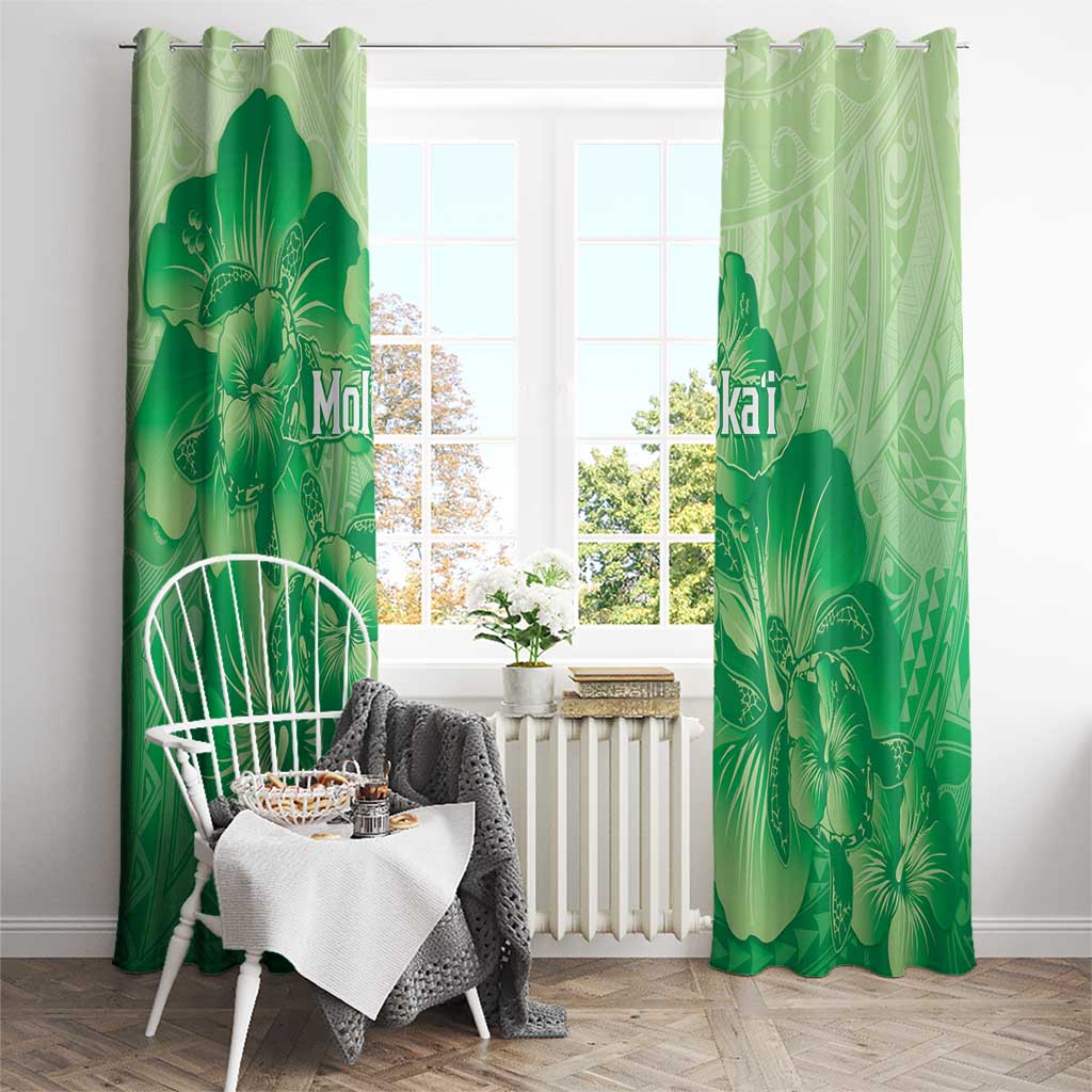 Aloha Hawaii Molokai Island Window Curtain Hibiscus Tribal Honu Hawaiian Tattoo Green