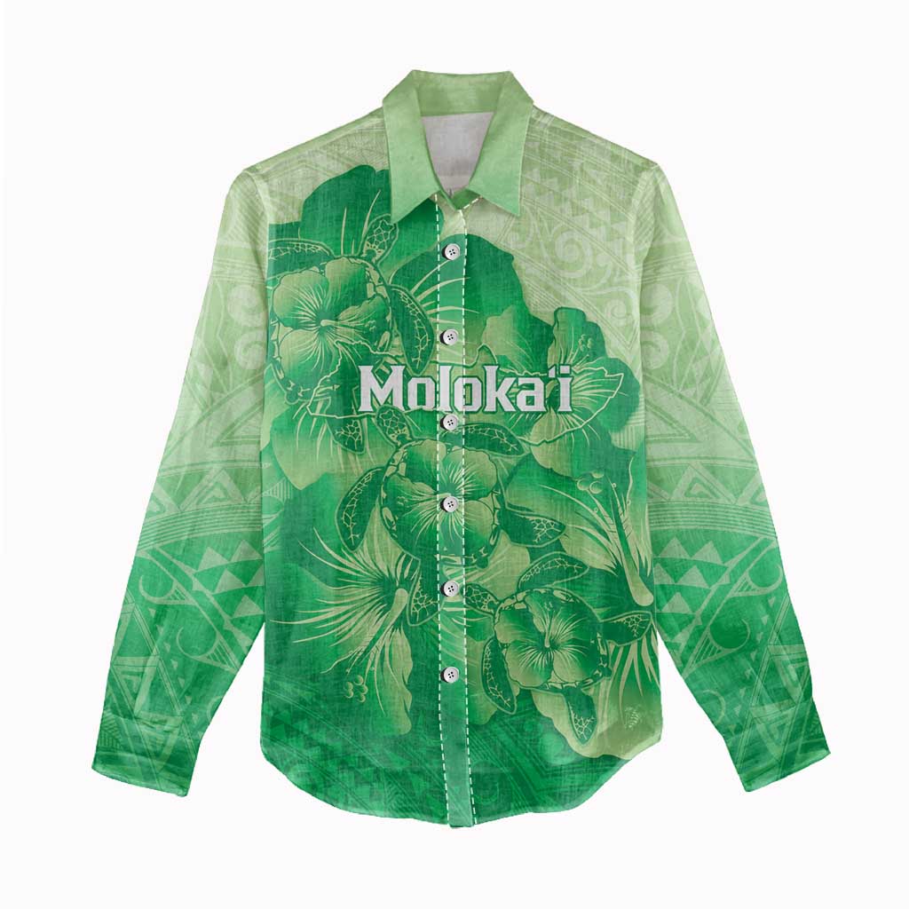 Aloha Hawaii Molokai Island Women Casual Shirt Hibiscus Tribal Honu Hawaiian Tattoo Green LT14 - Polynesian Pride