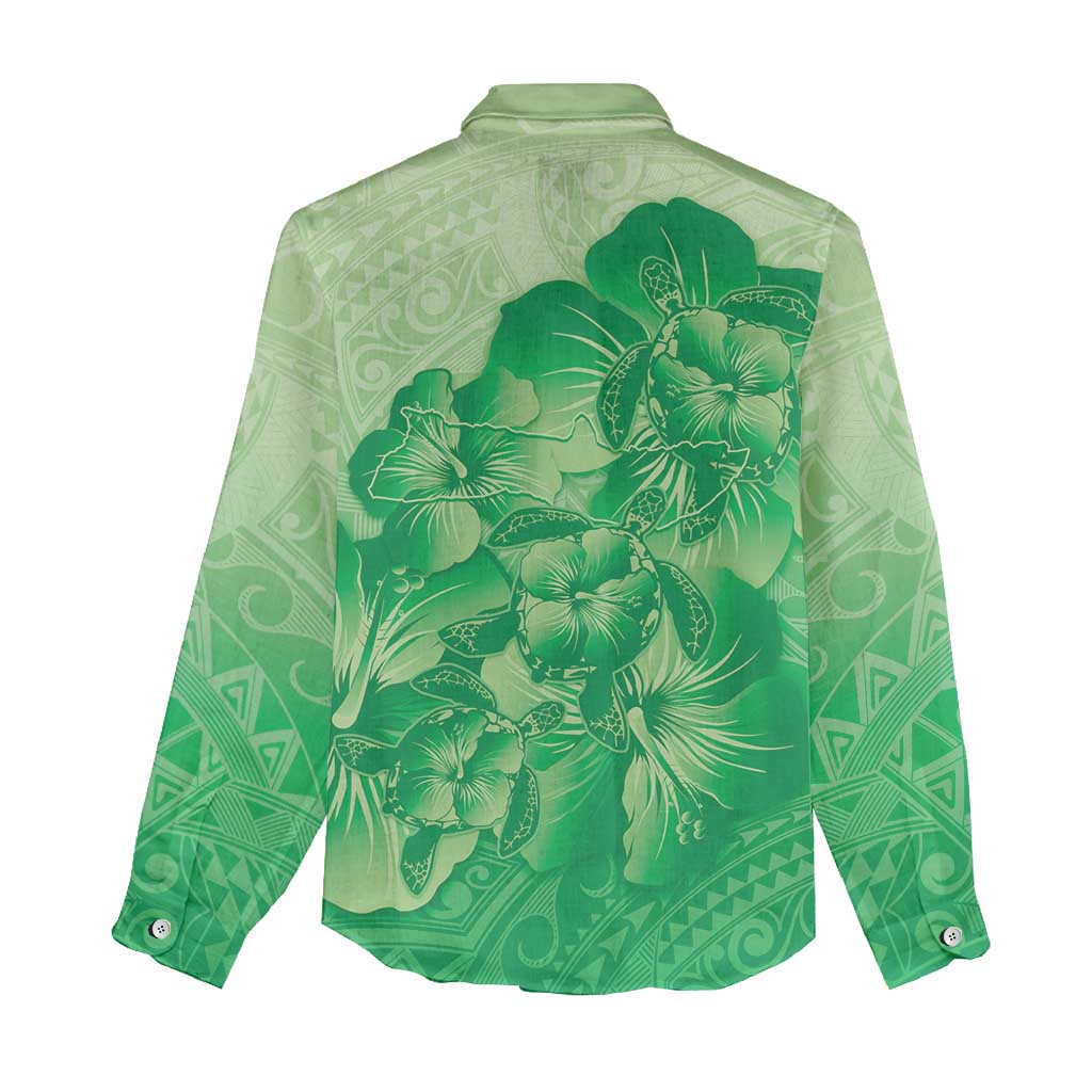 Aloha Hawaii Molokai Island Women Casual Shirt Hibiscus Tribal Honu Hawaiian Tattoo Green LT14 - Polynesian Pride