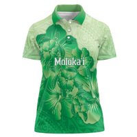 Aloha Hawaii Molokai Island Women Polo Shirt Hibiscus Tribal Honu Hawaiian Tattoo Green LT14 Female Green - Polynesian Pride