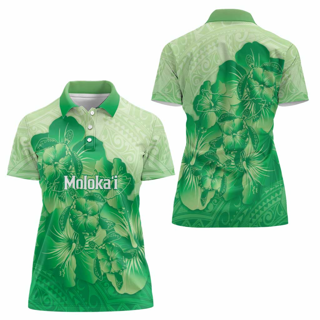 Aloha Hawaii Molokai Island Women Polo Shirt Hibiscus Tribal Honu Hawaiian Tattoo Green LT14 - Polynesian Pride