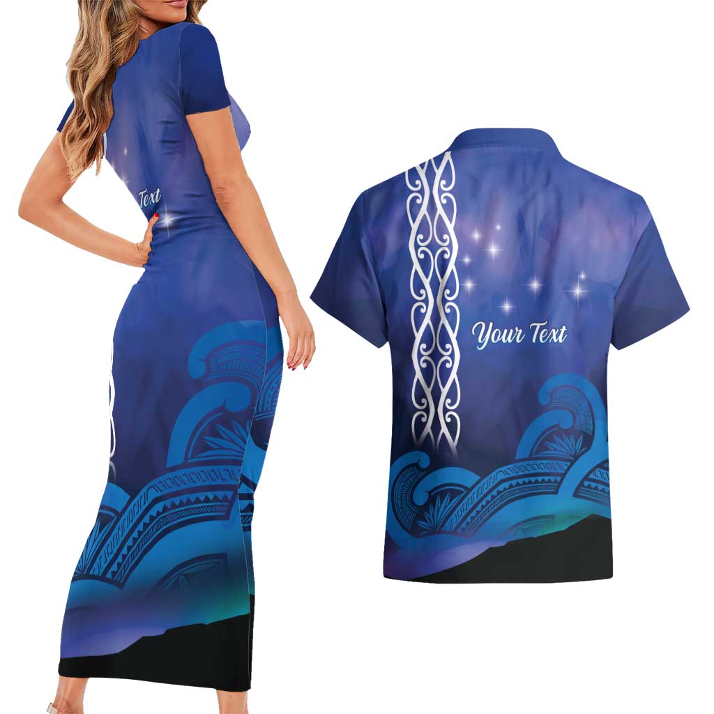 Personalised Matariki New Zealand Couples Matching Short Sleeve Bodycon Dress and Hawaiian Shirt Maori New Year Galaxy Koru Pattern LT14 - Polynesian Pride