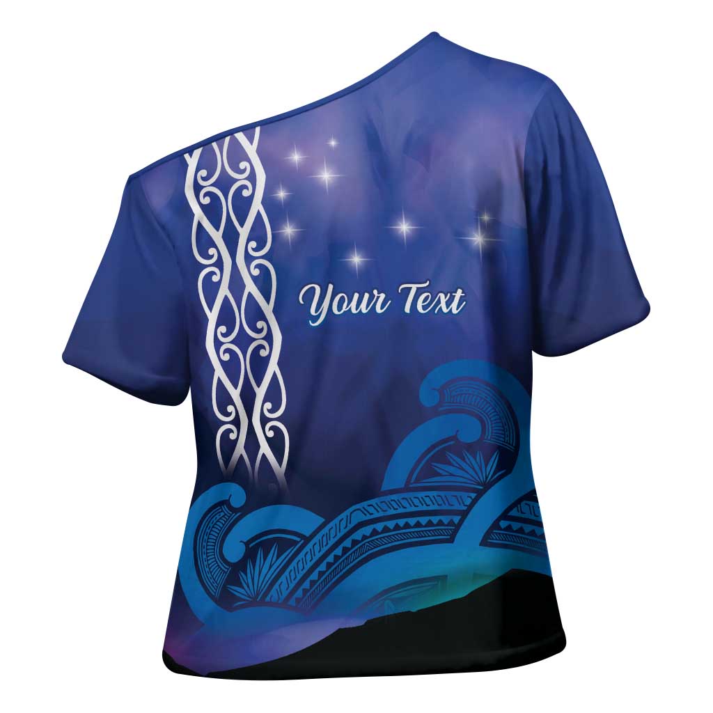 Personalised Matariki New Zealand Cross Shoulder Shirt Maori New Year Galaxy Koru Pattern LT14 - Polynesian Pride