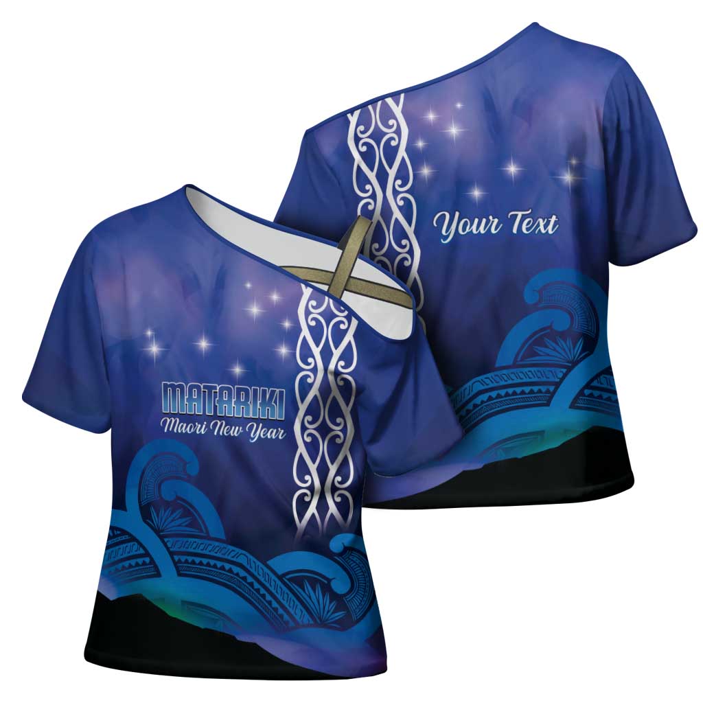 Personalised Matariki New Zealand Cross Shoulder Shirt Maori New Year Galaxy Koru Pattern LT14 - Polynesian Pride