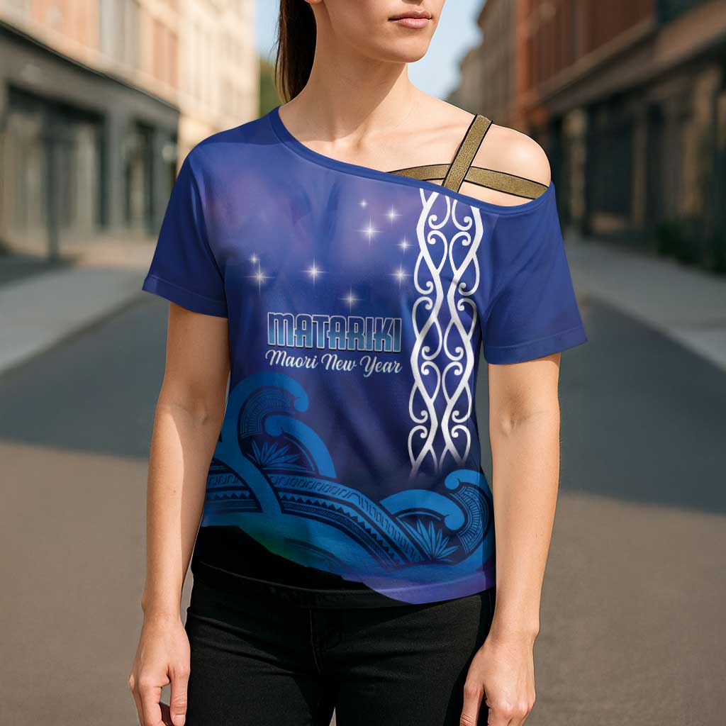 Personalised Matariki New Zealand Cross Shoulder Shirt Maori New Year Galaxy Koru Pattern LT14 - Polynesian Pride