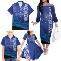 Personalised Matariki New Zealand Family Matching Off The Shoulder Long Sleeve Dress and Hawaiian Shirt Maori New Year Galaxy Koru Pattern LT14 - Polynesian Pride