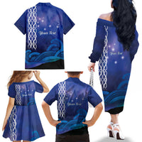 Personalised Matariki New Zealand Family Matching Off The Shoulder Long Sleeve Dress and Hawaiian Shirt Maori New Year Galaxy Koru Pattern LT14 - Polynesian Pride