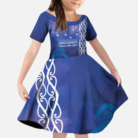 Personalised Matariki New Zealand Family Matching Off Shoulder Maxi Dress and Hawaiian Shirt Maori New Year Galaxy Koru Pattern LT14 Daughter's Dress Blue - Polynesian Pride