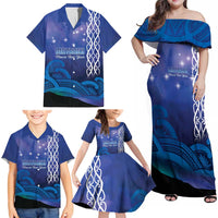 Personalised Matariki New Zealand Family Matching Off Shoulder Maxi Dress and Hawaiian Shirt Maori New Year Galaxy Koru Pattern LT14 - Polynesian Pride