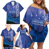 Personalised Matariki New Zealand Family Matching Off Shoulder Short Dress and Hawaiian Shirt Maori New Year Galaxy Koru Pattern LT14 - Polynesian Pride