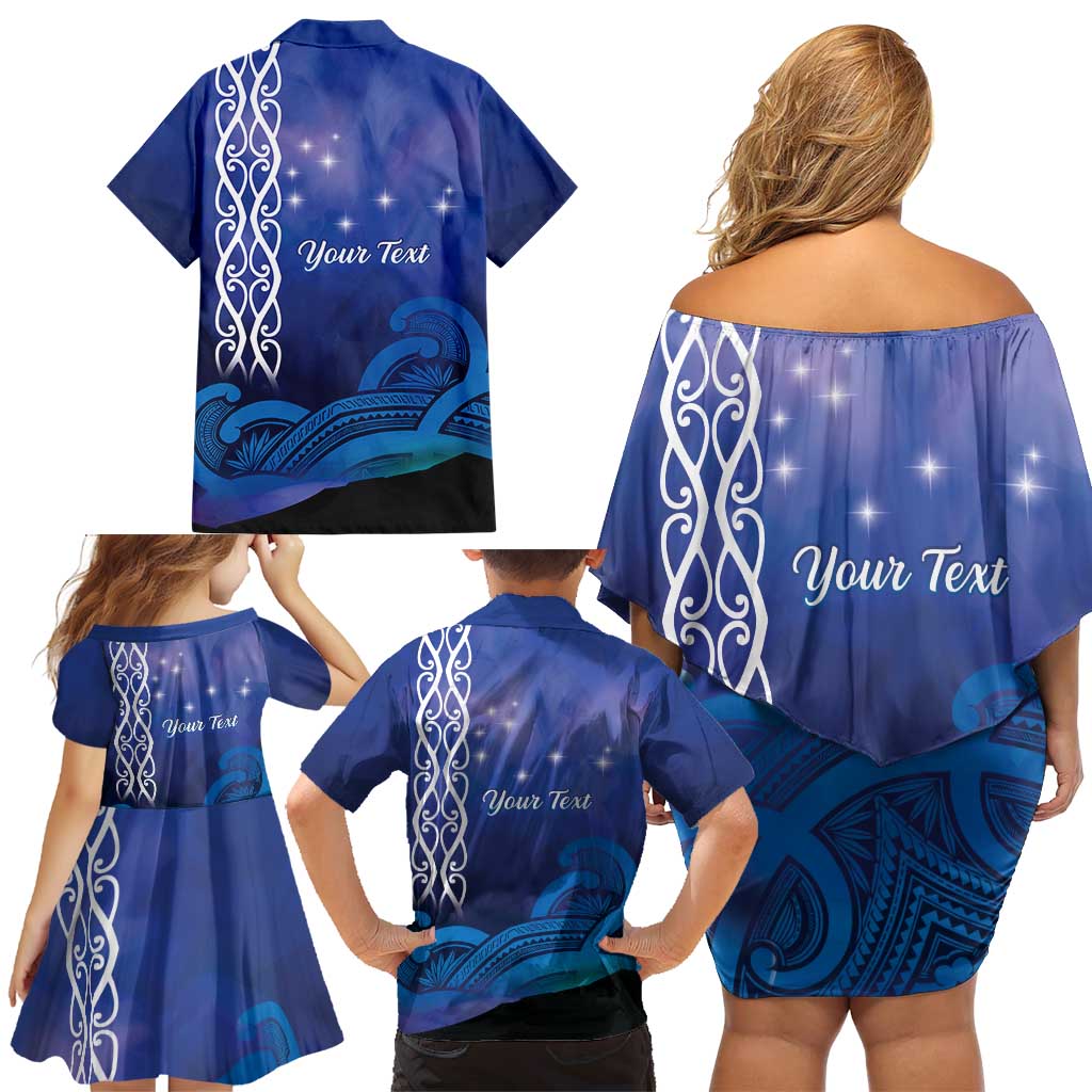 Personalised Matariki New Zealand Family Matching Off Shoulder Short Dress and Hawaiian Shirt Maori New Year Galaxy Koru Pattern LT14 - Polynesian Pride