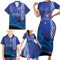 Personalised Matariki New Zealand Family Matching Short Sleeve Bodycon Dress and Hawaiian Shirt Maori New Year Galaxy Koru Pattern LT14 - Polynesian Pride