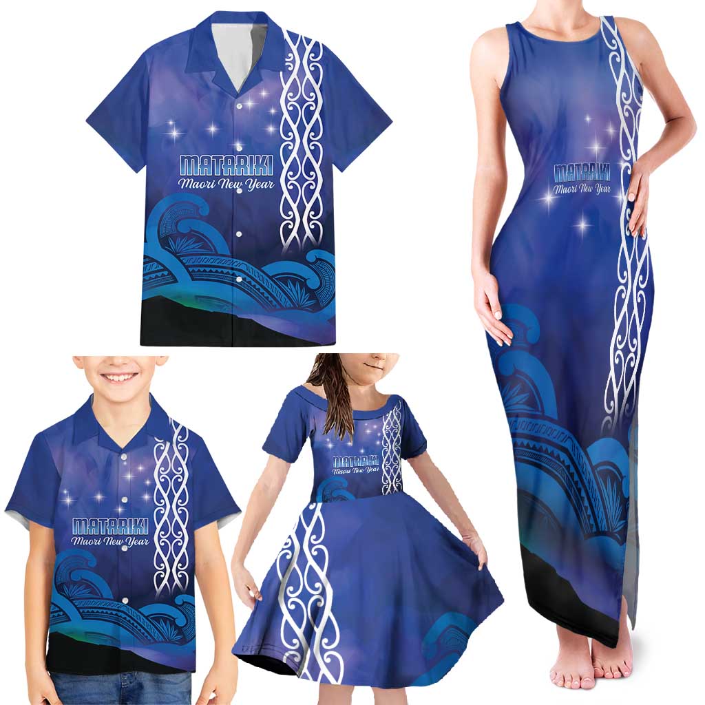 Personalised Matariki New Zealand Family Matching Tank Maxi Dress and Hawaiian Shirt Maori New Year Galaxy Koru Pattern LT14 - Polynesian Pride