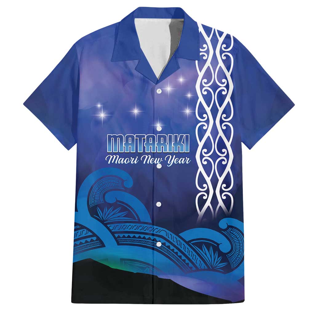 Personalised Matariki New Zealand Family Matching Tank Maxi Dress and Hawaiian Shirt Maori New Year Galaxy Koru Pattern LT14 Dad's Shirt - Short Sleeve Blue - Polynesian Pride